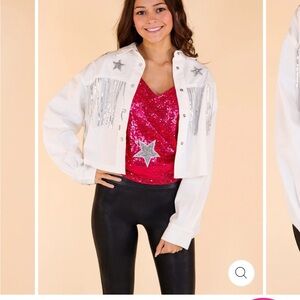 White sequined star Jean jacket